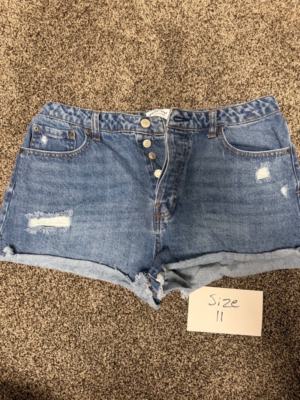 Vanilla Star Light Blue Distressed Cuffed Denim Shorts